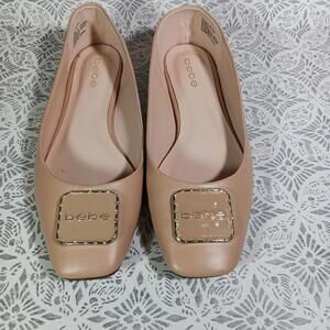 Bebe Alina Square Toe Slip On Ballet Flats Sz 8.5 Womens Peachy Beige With Logo